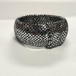 Snakeskin Print/ Faux Suede Chunky Bangle Bracelet/ Vintage 90's Style/ Boho